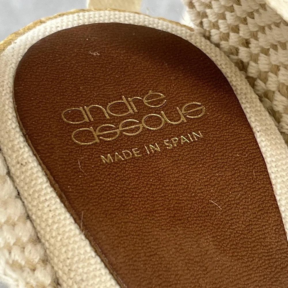 Andre Assous Espadrille Sandals Womens 6.5 Wedge Embroidered Ankle‎ Tie Summer